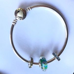 Authentic Pandora Loved Bracelet with 3 Charms EUC